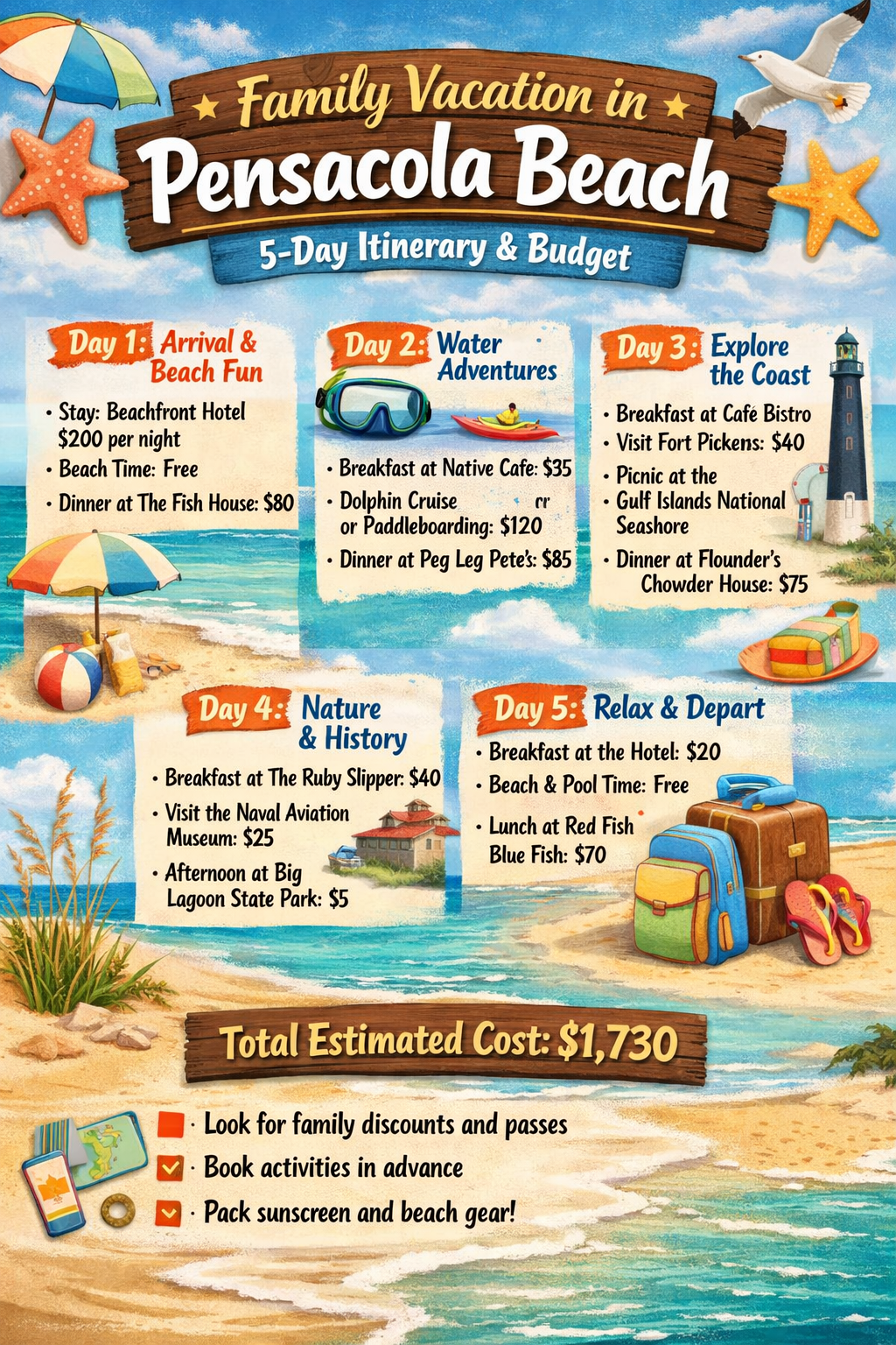 Planning a Trip to Pensacola Beach for a Family of Four (5-Day Itinerary + Costs)